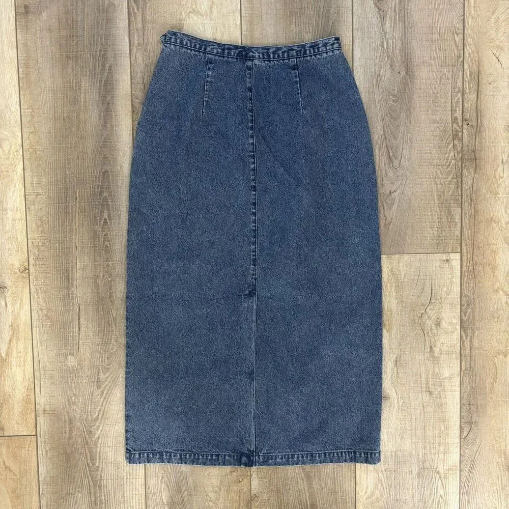 Vintage Y2K Denim Maxi Skirt Size 8 Western Ranch Festival Blue Prairie 90s Norm - Picture 5 of 12